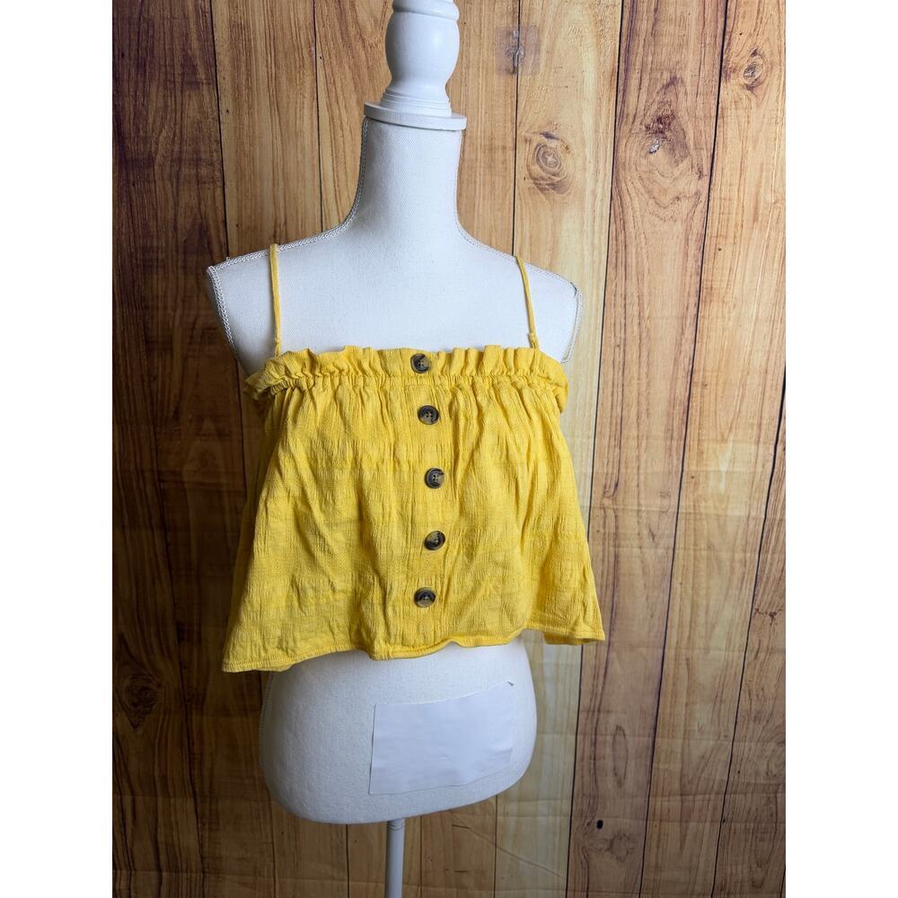 AE American Eagle Ruffle Tank CropTop Bandeau Bra Adjustable Straps Yellow S